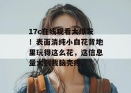 17c在线观看大爆发！表面清纯小白花背地里玩得这么花，这信息量大到我脑壳疼。